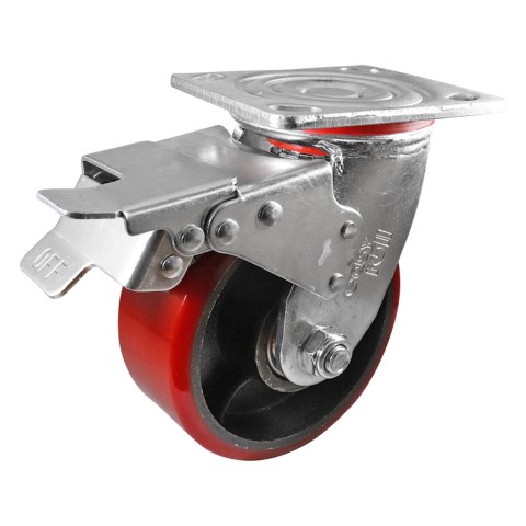 EHI 125MM RED PU/CAST IRON SWIVEL T/L 